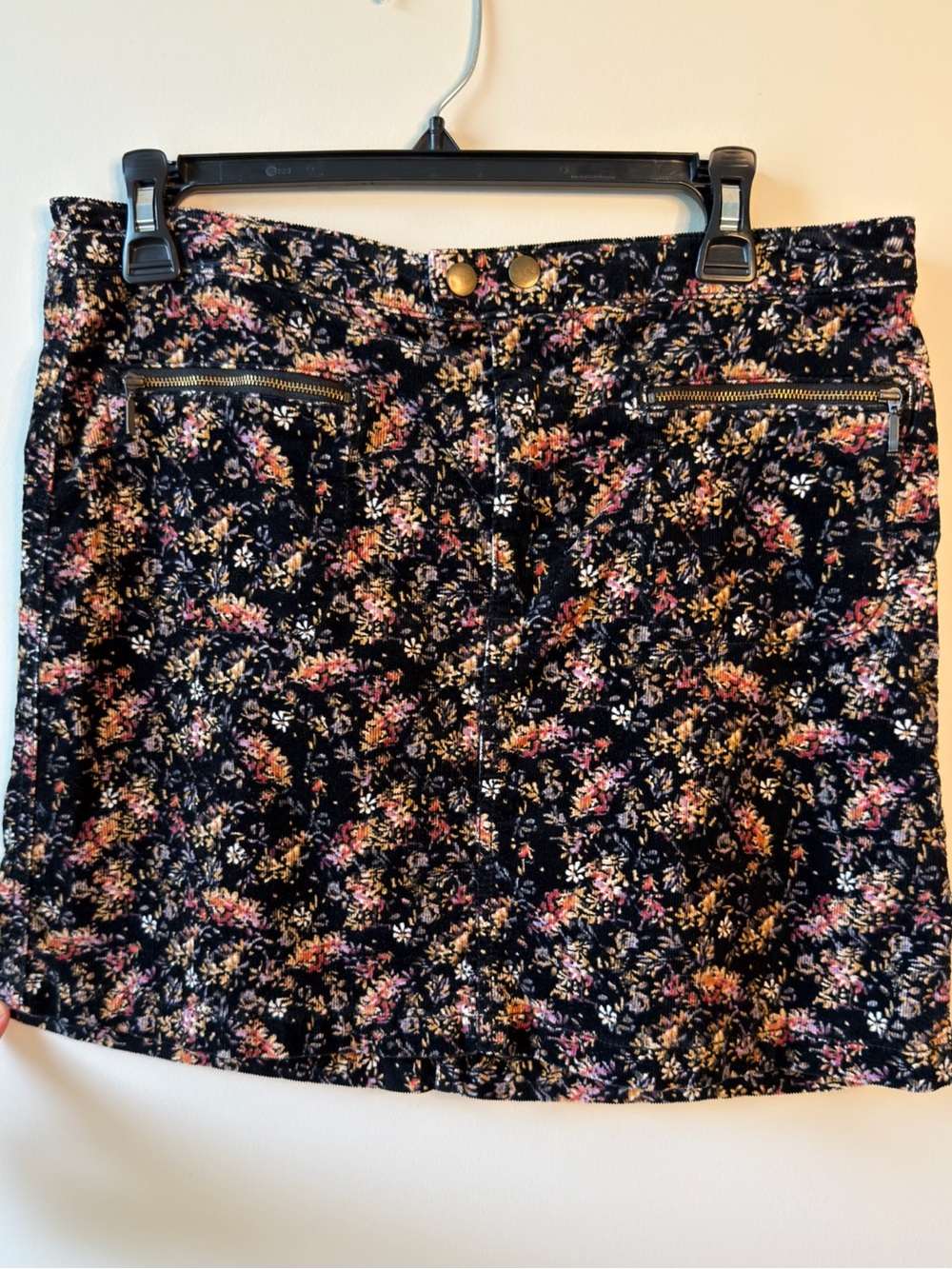 Corduroy Mini Skirt with Pink & Gold Floral Print